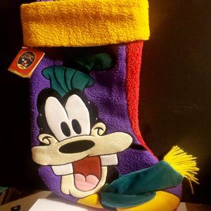 Disney Goofy Christmas Mantel Stocking Purple Yellow Red Fleece 1990's NWT